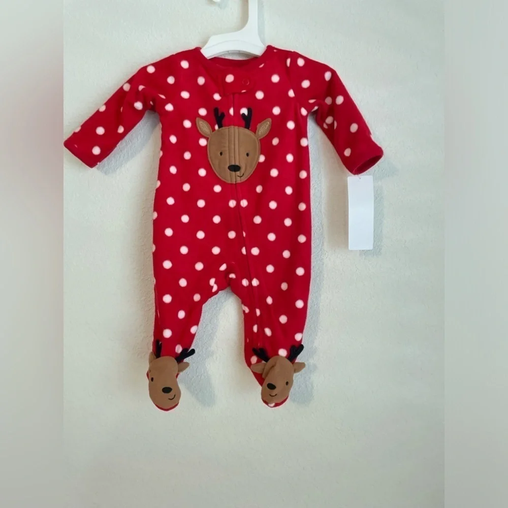 Carter's Red One Piece Footie with Reindeer Design size Newborn-NWT